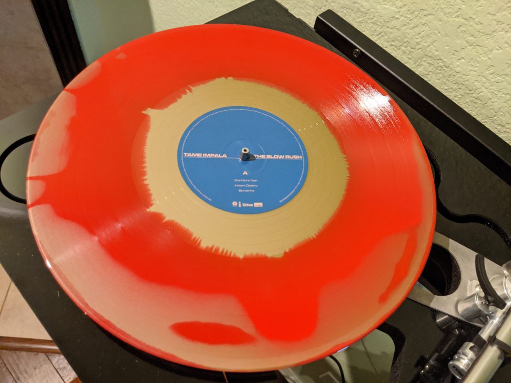 Top-down view of a record from Tame Impala's Slow Rush